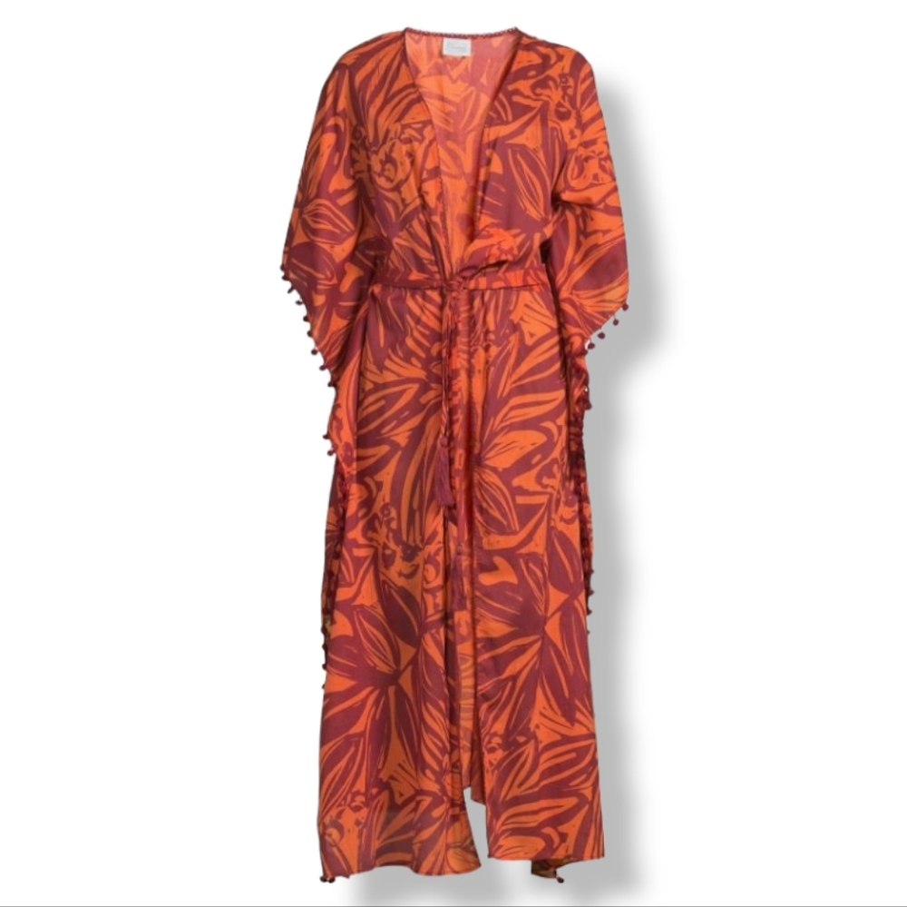SOLD! NWT Kimono Belted Boho Floral Kaftan Robe Cover Up Maxi Lenth L